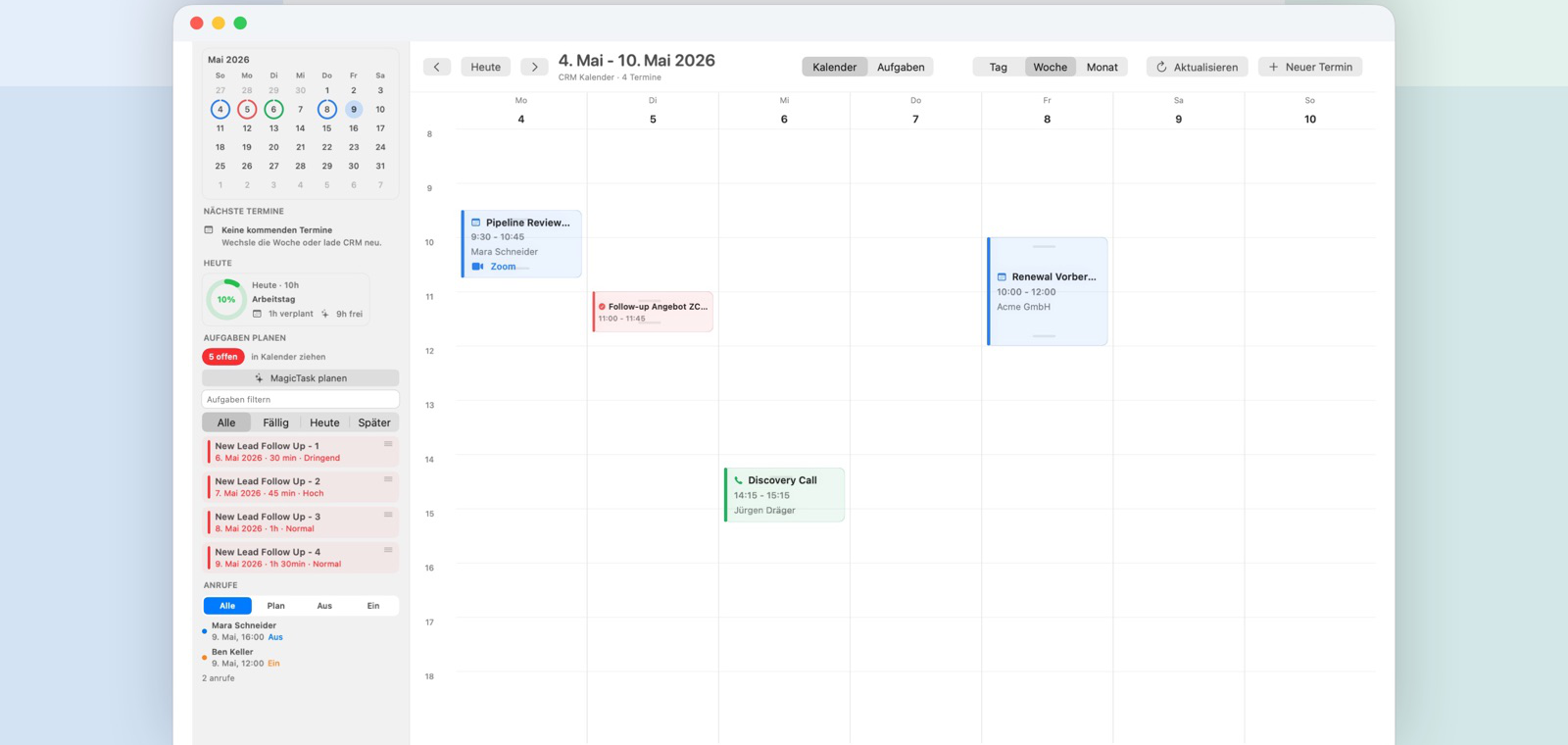 Zocalendar Kalender- und Terminbuchungsdashboard